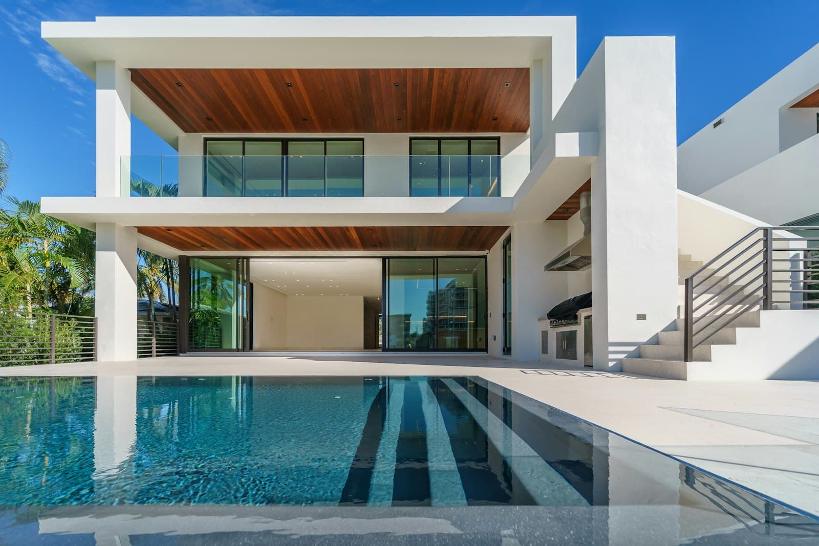 Contemporary two-storey villa with a pool in front
